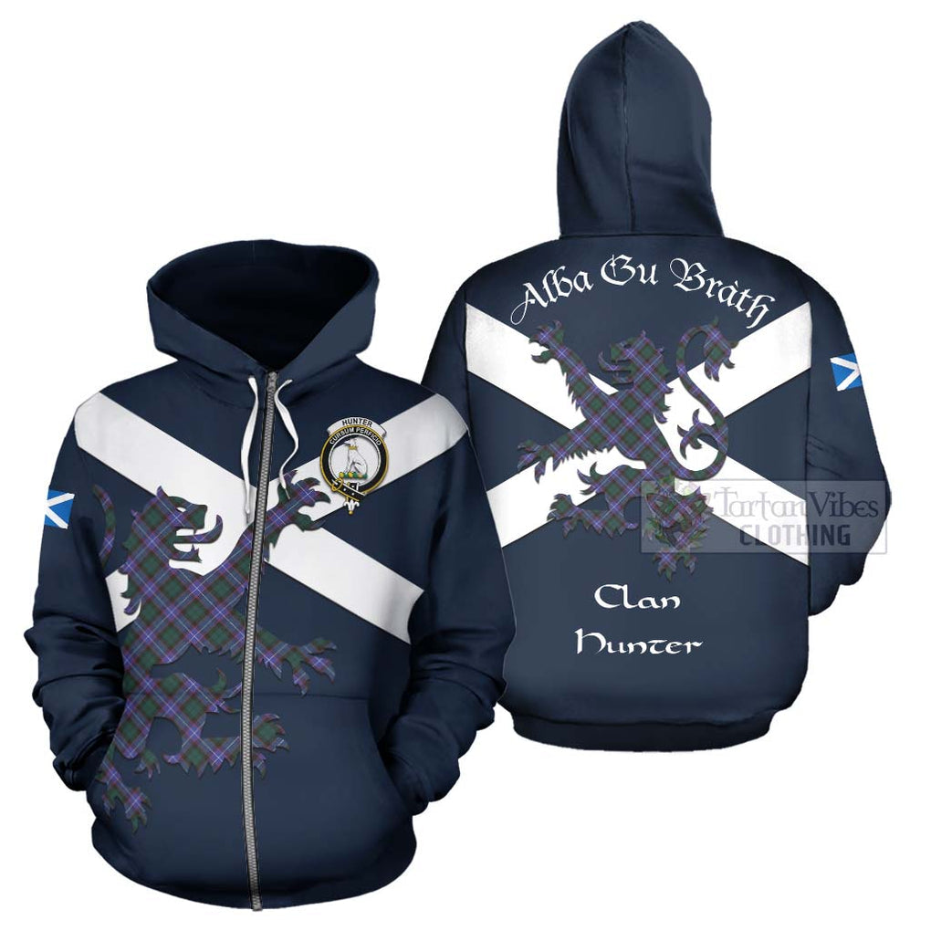 Tartan Vibes Clothing Hunter (Hunterston) Tartan Lion Rampant Hoodie – Proudly Display Your Heritage with Alba Gu Brath and Clan Name