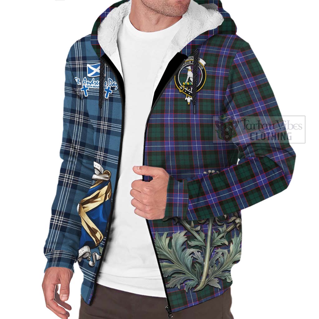 Tartan Vibes Clothing Hunter (Hunterston) Tartan Sherpa Hoodie Happy St. Andrew's Day Half Tartan Style