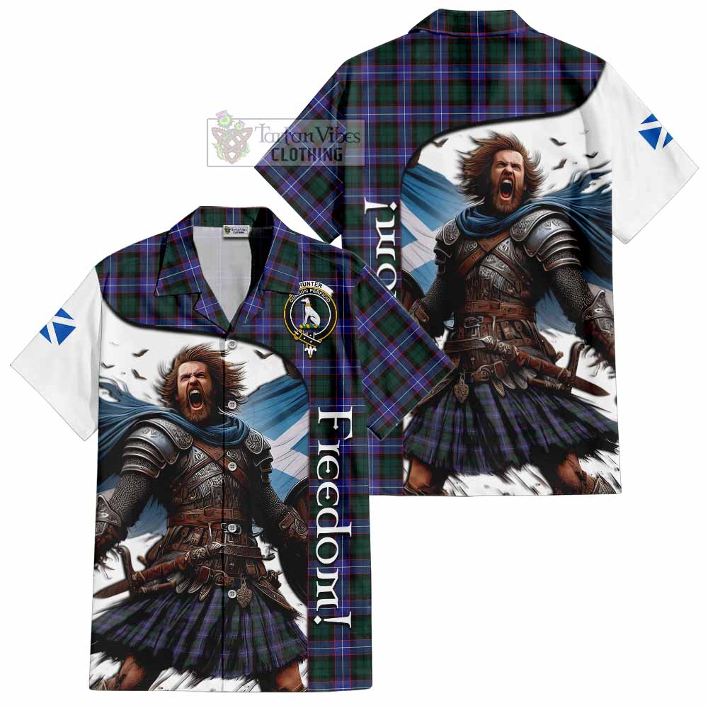 Tartan Vibes Clothing Hunter (Hunterston) Crest Tartan Short Sleeve Button Shirt Inspired by the Freedom of Scottish Warrior