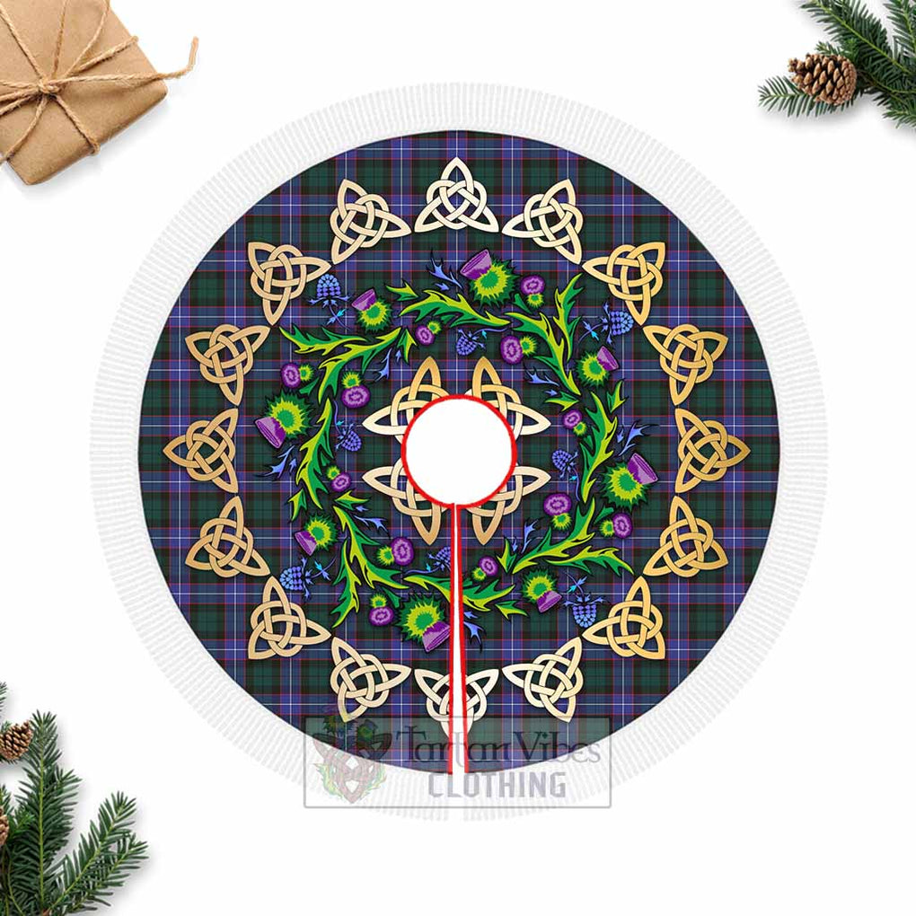 Tartan Vibes Clothing Hunter (Hunterston) Tartan Christmas Tree Skirt with Thistle Celtic Knot Style