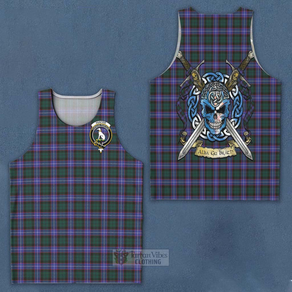 Tartan Vibes Clothing Hunter (Hunterston) Tartan Men's Tank Top with Family Crest Celtic Skull Style