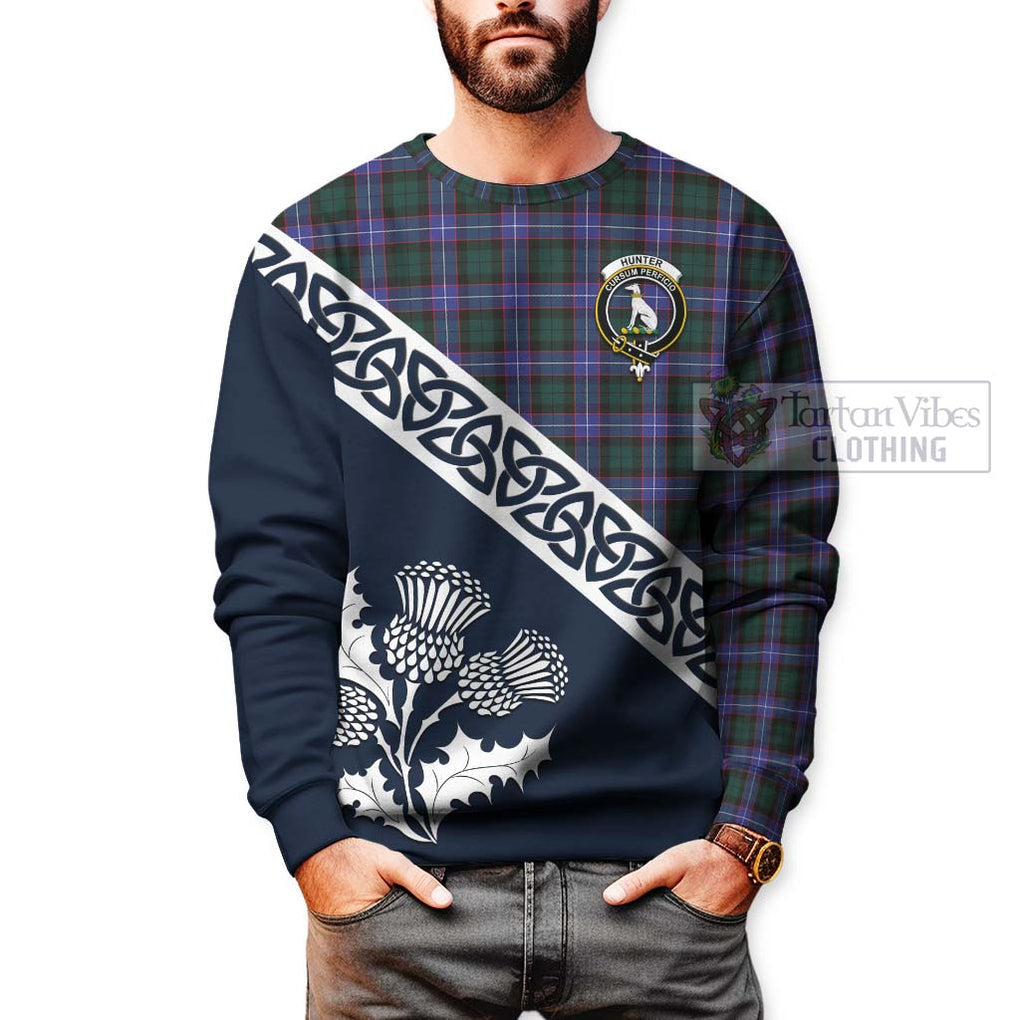 Tartan Vibes Clothing Hunter (Hunterston) Tartan Sweatshirt Featuring Thistle and Scotland Map