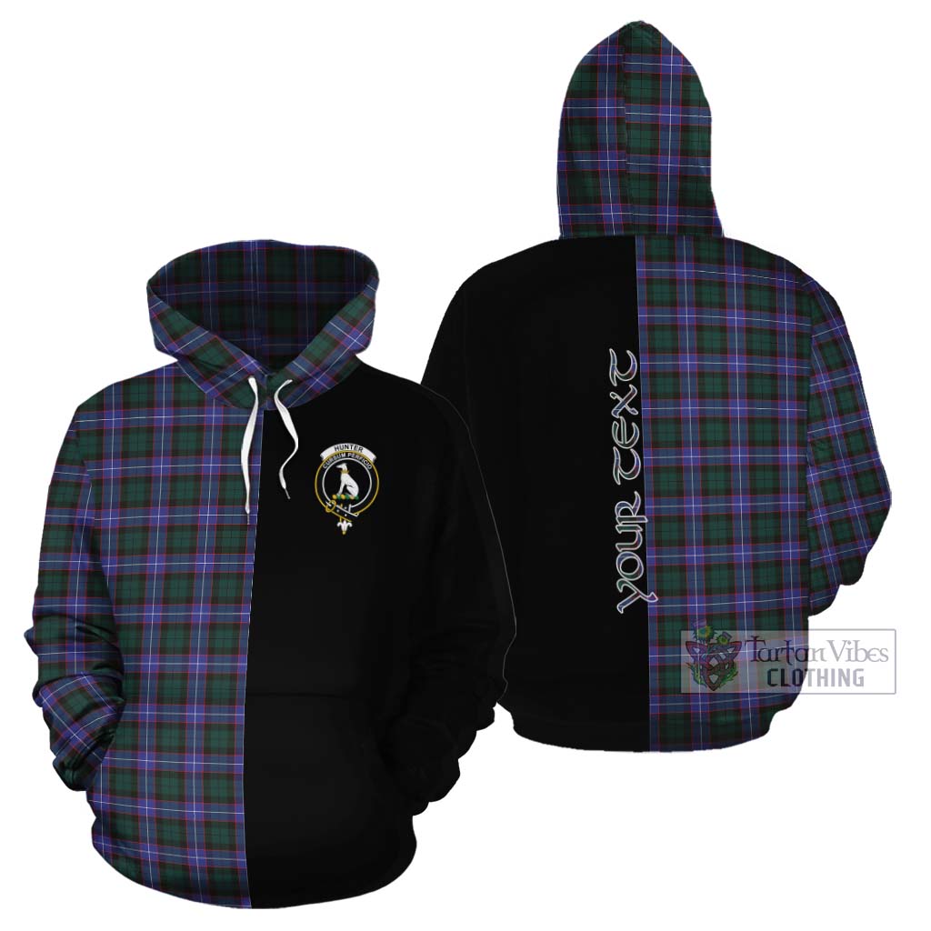 Tartan Vibes Clothing Hunter (Hunterston) Tartan Cotton Hoodie with Family Crest and Half Of Me Style