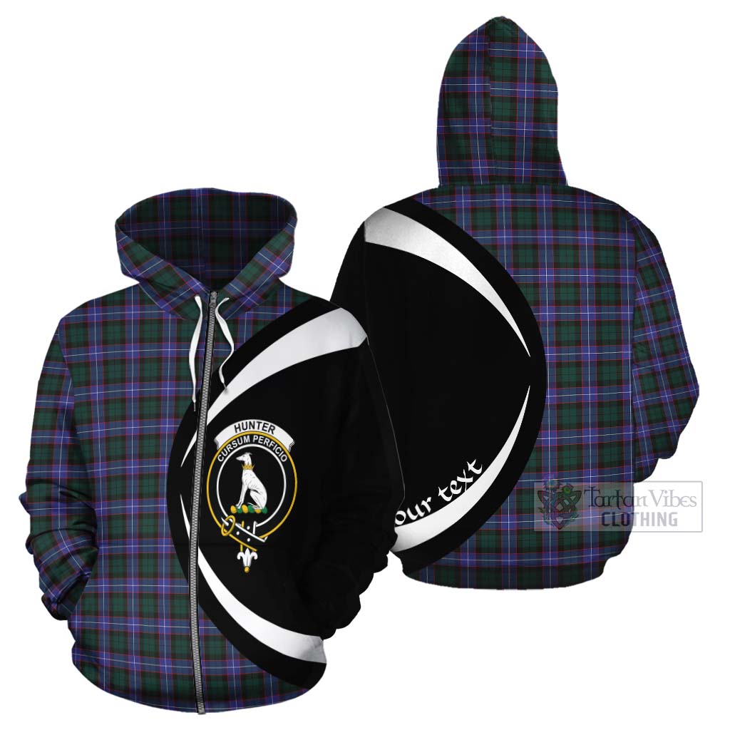 Tartan Vibes Clothing Hunter (Hunterston) Tartan Cotton Hoodie with Family Crest Circle Style