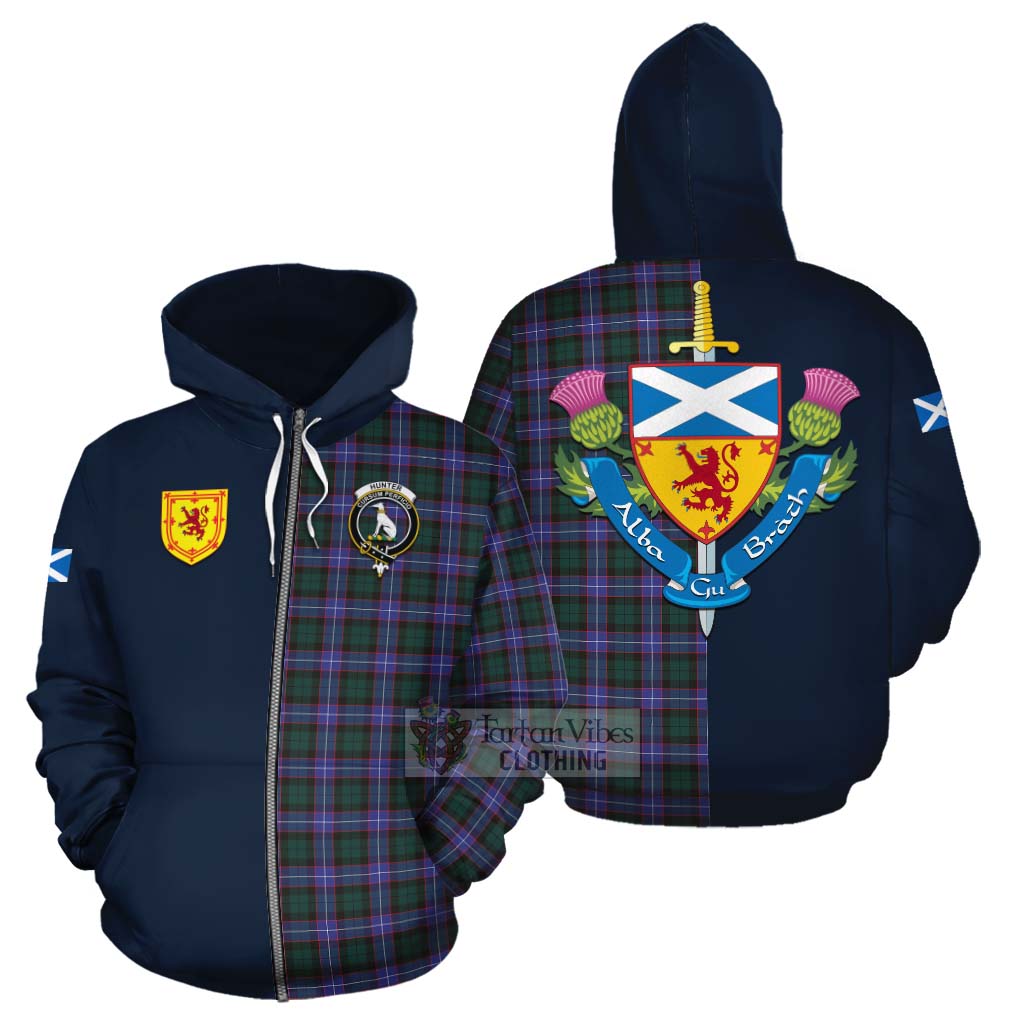 Tartan Vibes Clothing Hunter (Hunterston) Tartan Cotton Hoodie Alba with Scottish Lion Royal Arm Half Style