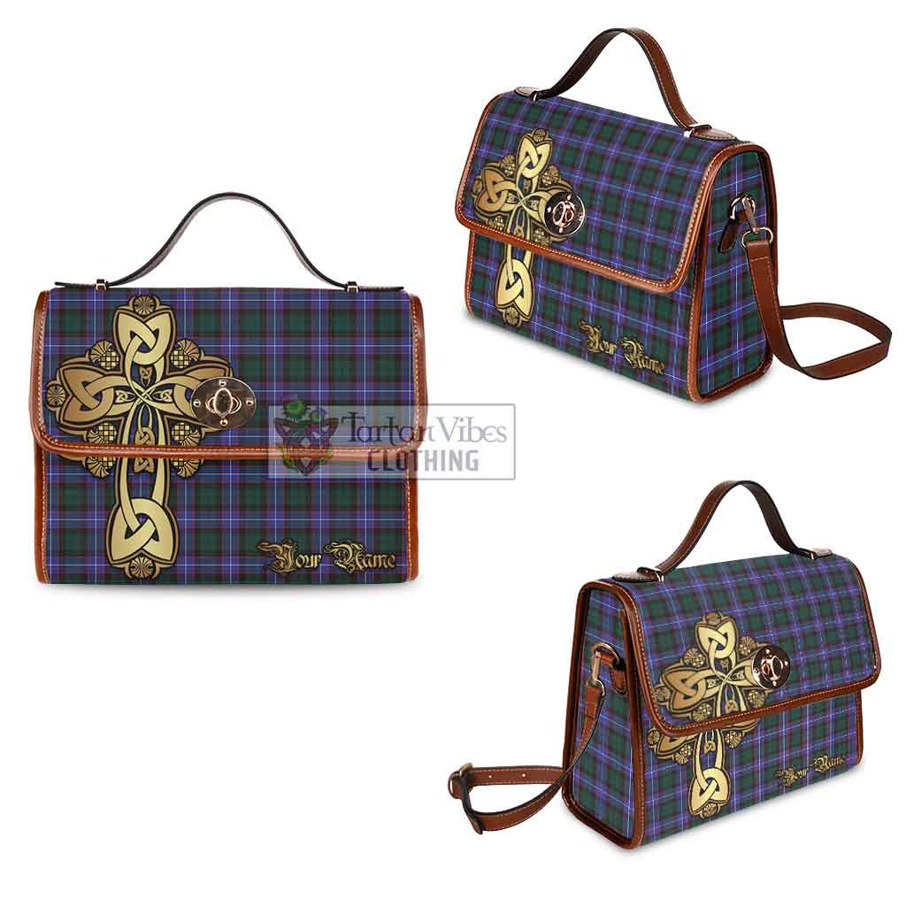 Tartan Vibes Clothing Hunter (Hunterston) Tartan Waterproof Canvas Bag Golden Thistle Celtic Cross Style