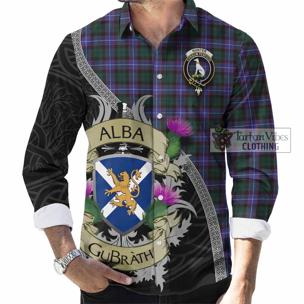 Hunter (Hunterston) Tartan Family Crest Long Sleeve Button Shirt Lion Rampant Royal Thistle Shield Celtic Inspired - Tartan Vibes Clothing