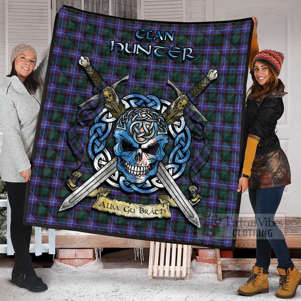 Tartan Vibes Clothing Hunter (Hunterston) Tartan Quilt with Celtic Skull Alba Gu Brath Style