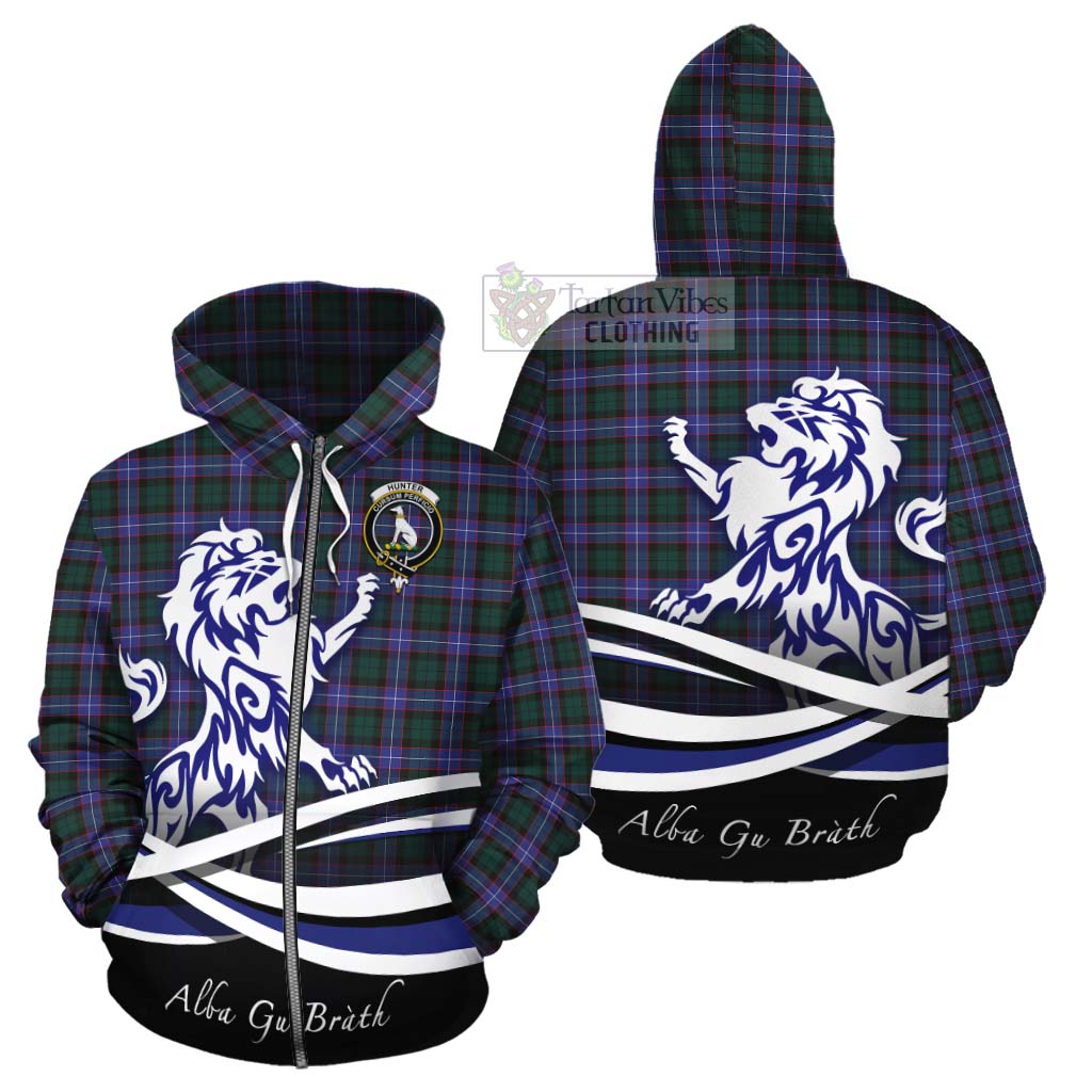 Tartan Vibes Clothing Hunter (Hunterston) Tartan Cotton Hoodie with Alba Gu Brath Regal Lion Emblem