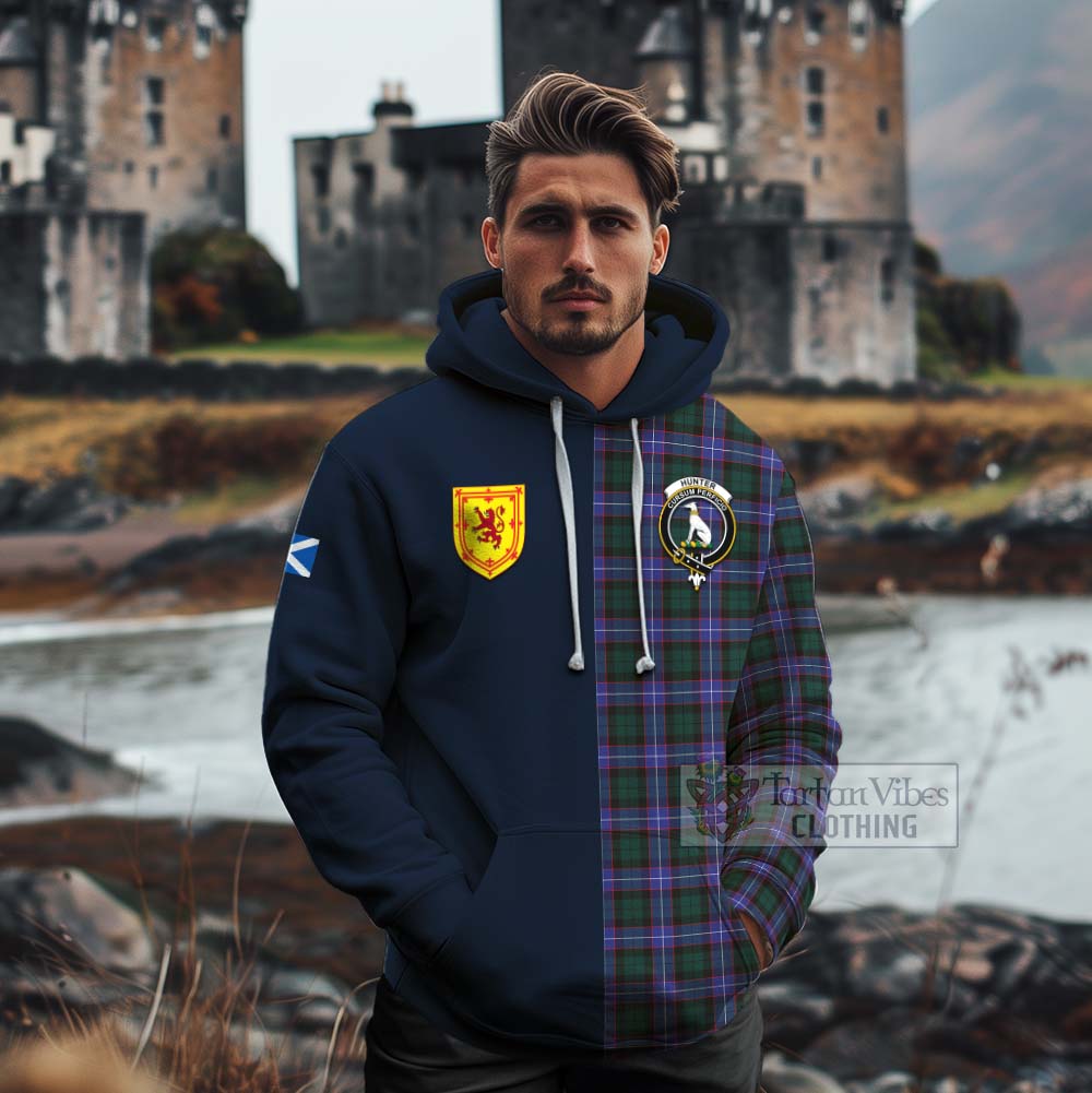 Tartan Vibes Clothing Hunter (Hunterston) Tartan Cotton Hoodie Alba with Scottish Lion Royal Arm Half Style