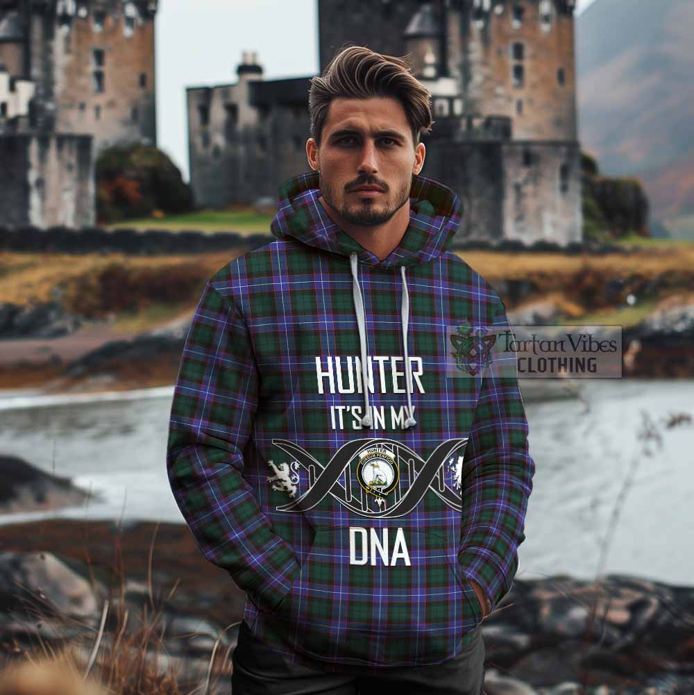 Tartan Vibes Clothing Hunter (Hunterston) Tartan Cotton Hoodie with Family Crest DNA In Me Style