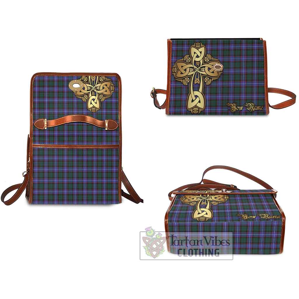 Tartan Vibes Clothing Hunter (Hunterston) Tartan Waterproof Canvas Bag Golden Thistle Celtic Cross Style