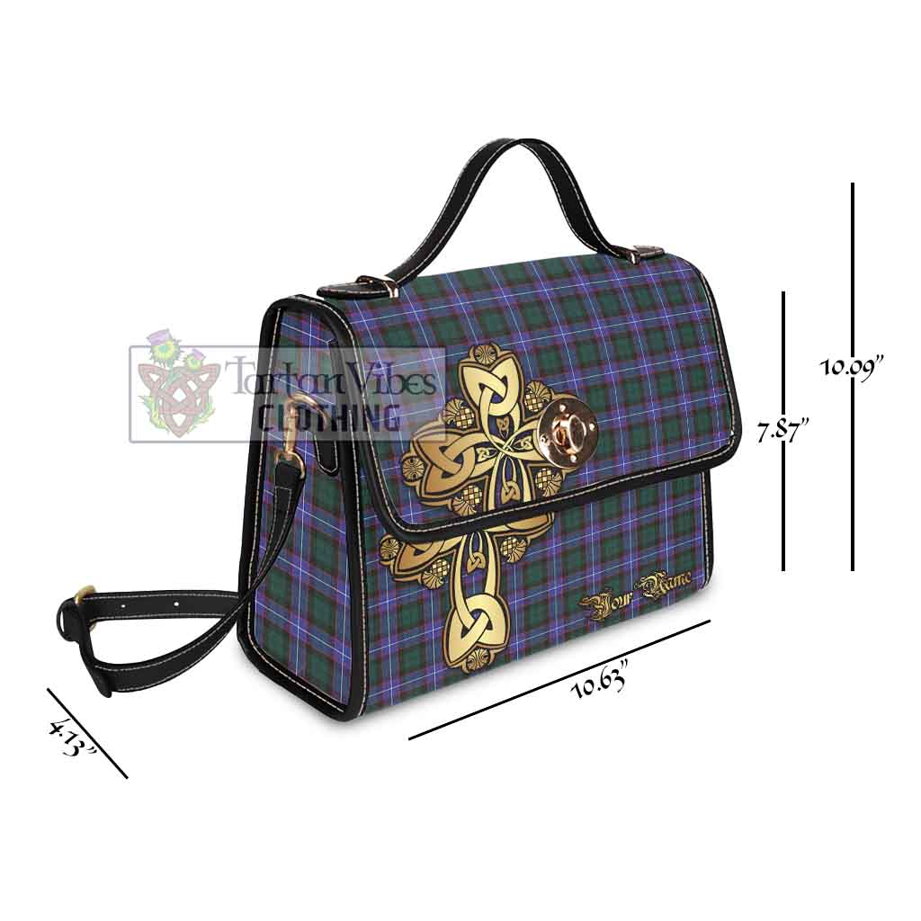 Tartan Vibes Clothing Hunter (Hunterston) Tartan Waterproof Canvas Bag Golden Thistle Celtic Cross Style