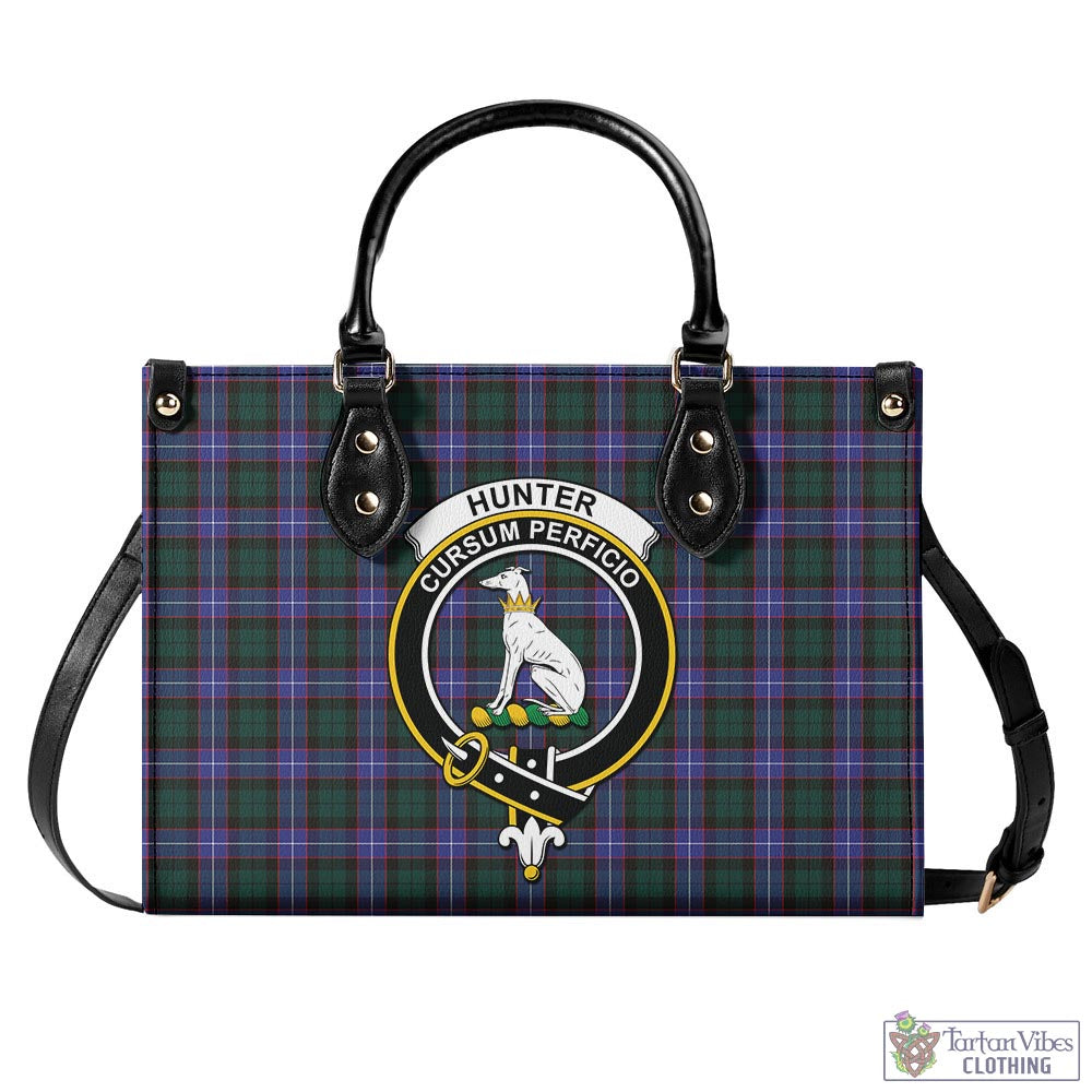 Tartan Vibes Clothing Hunter Modern Tartan Luxury Leather Handbags with Family Crest