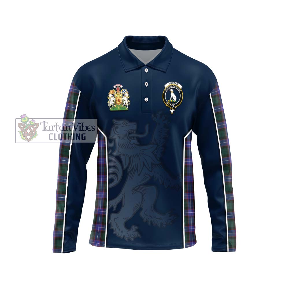 Hunter (Hunterston) Tartan Long Sleeve Polo Shirt with Family Crest and Lion Rampant Vibes Sport Style Unisex - Tartan Vibes Clothing