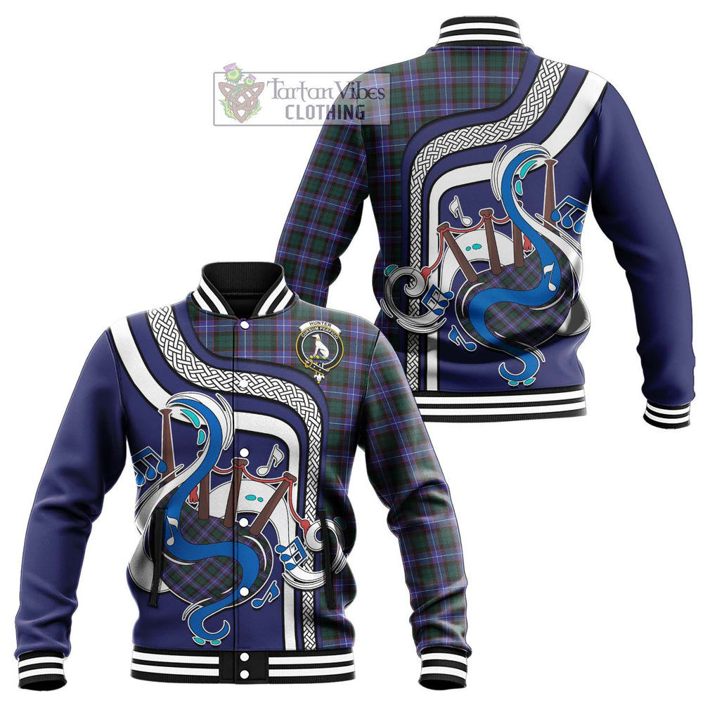 Tartan Vibes Clothing Hunter Modern Tartan Baseball Jacket with Epic Bagpipe Style