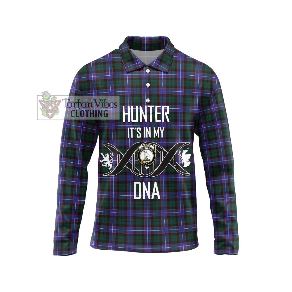 Hunter (Hunterston) Tartan Long Sleeve Polo Shirt with Family Crest DNA In Me Style Unisex - Tartanvibesclothing Shop