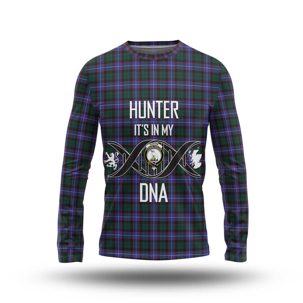 Hunter (Hunterston) Tartan Long Sleeve T-Shirt with Family Crest DNA In Me Style Unisex - Tartanvibesclothing Shop