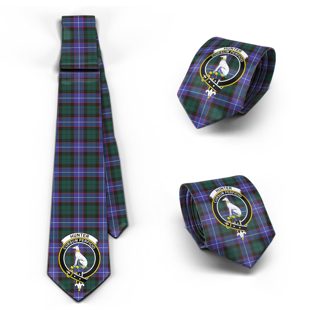 Hunter (Hunterston) Tartan Classic Necktie with Family Crest Necktie One Size - Tartan Vibes Clothing