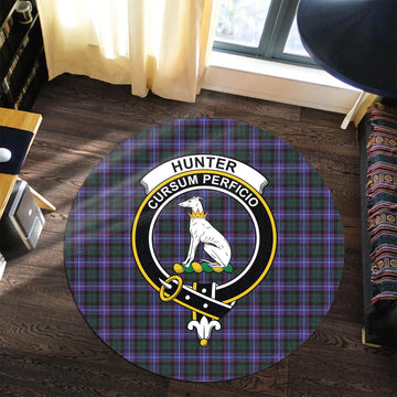 Hunter (Hunterston) Tartan Round Rug with Family Crest