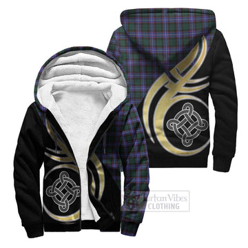 Hunter (Hunterston) Tartan Sherpa Hoodie with Family Crest and Celtic Symbol Style