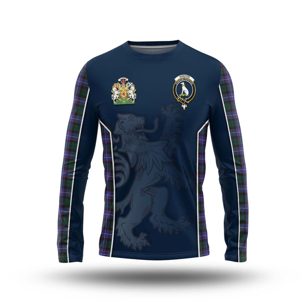 Hunter (Hunterston) Tartan Long Sleeve T-Shirt with Family Crest and Lion Rampant Vibes Sport Style Unisex - Tartan Vibes Clothing