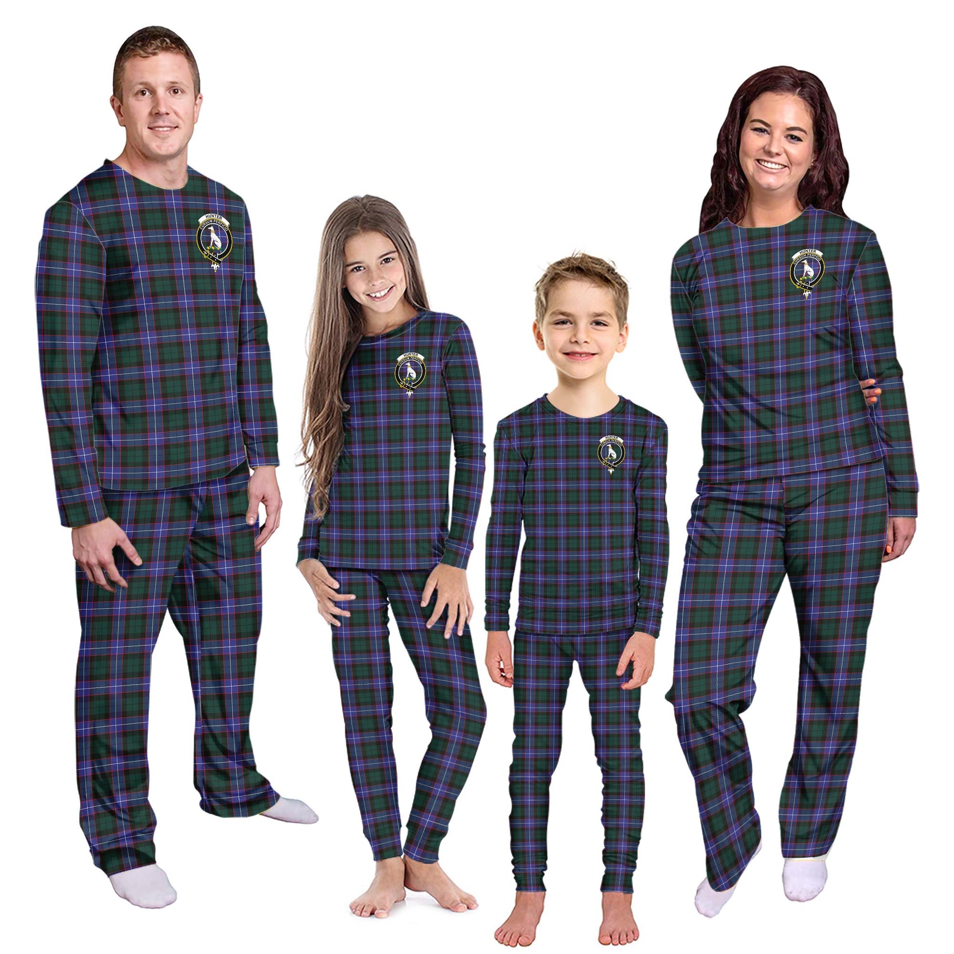 Hunter (Hunterston) Tartan Pajamas Family Set with Family Crest Kid - Tartan Vibes Clothing