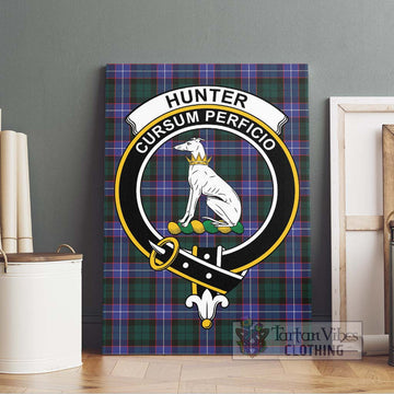 Hunter (Hunterston) Tartan Canvas Print Wall Art with Family Crest