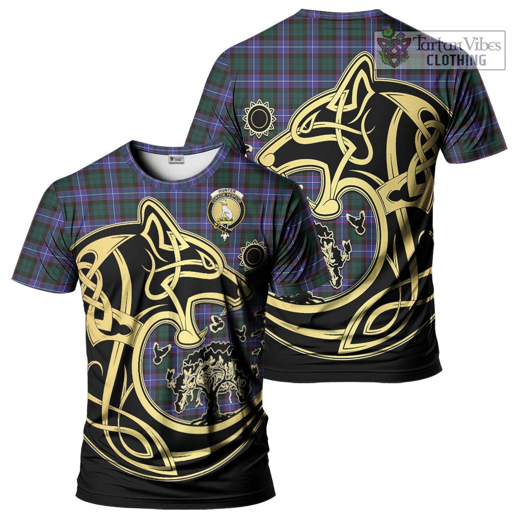 Hunter (Hunterston) Tartan T-Shirt with Family Crest Celtic Wolf Style Kid's Shirt - Tartan Vibes Clothing