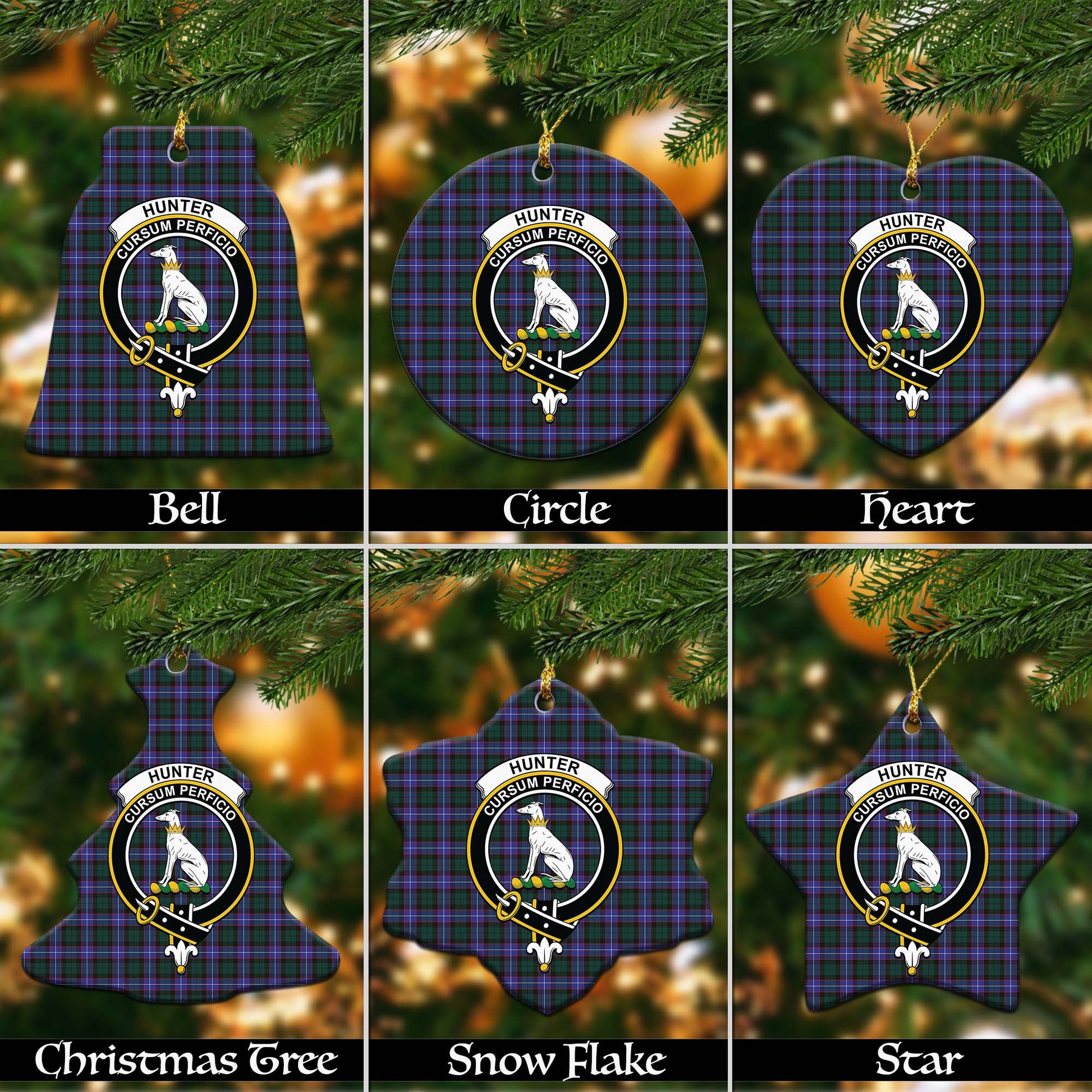 Hunter Modern Tartan Christmas Ornaments with Family Crest - Tartanvibesclothing