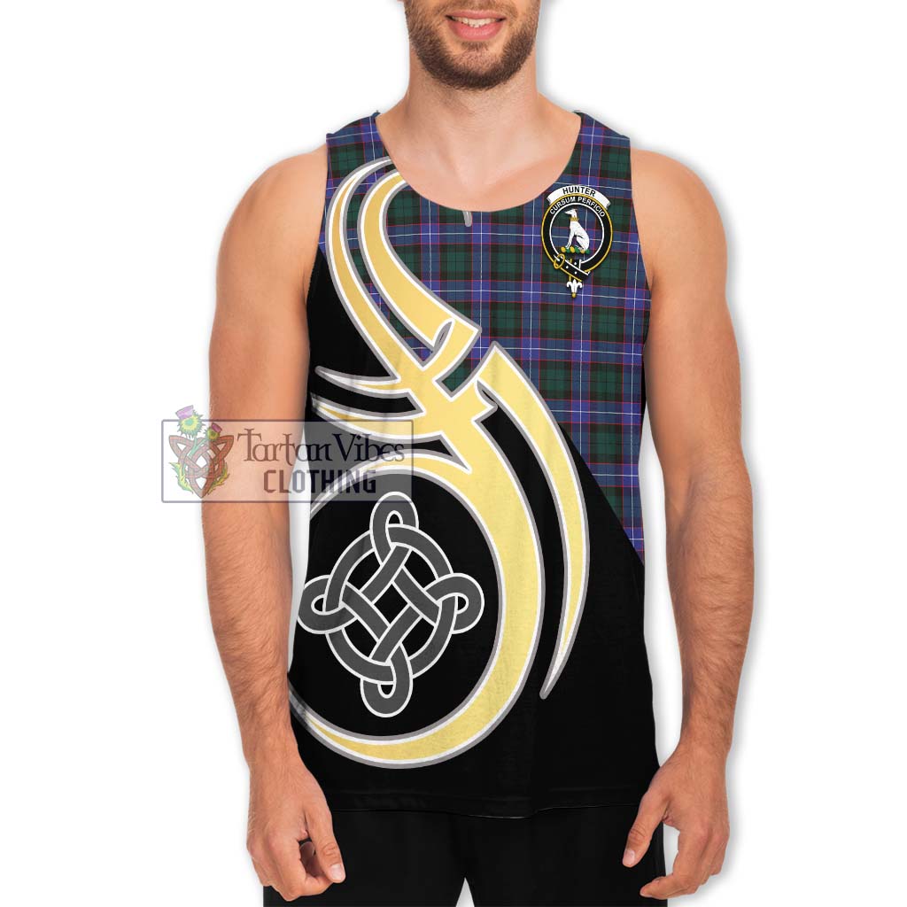 Hunter (Hunterston) Tartan Men's Tank Top with Family Crest and Celtic Symbol Style Men - Tartan Vibes Clothing