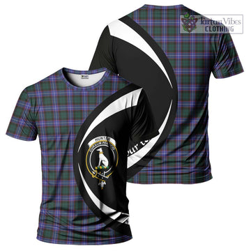 Hunter (Hunterston) Tartan T-Shirt with Family Crest Circle Style