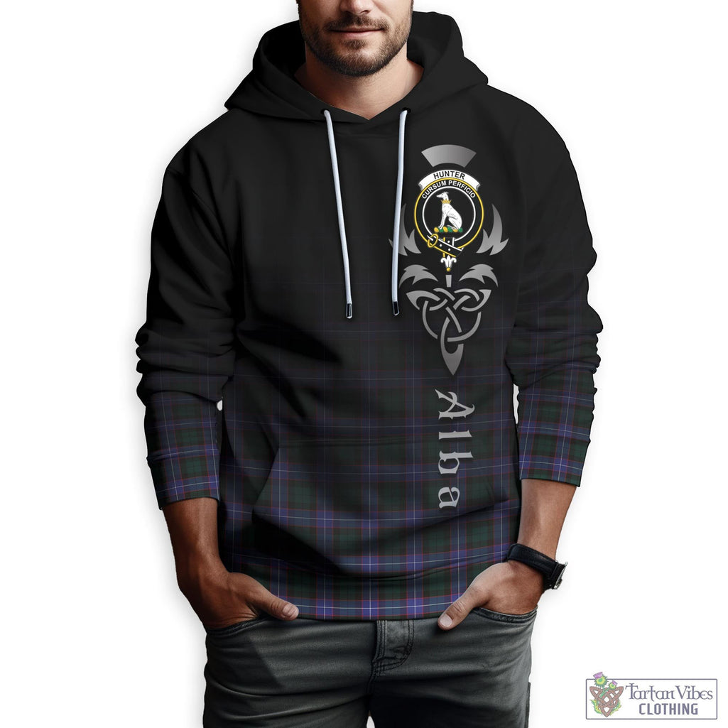 Tartan Vibes Clothing Hunter Modern Tartan Hoodie Featuring Alba Gu Brath Family Crest Celtic Inspired