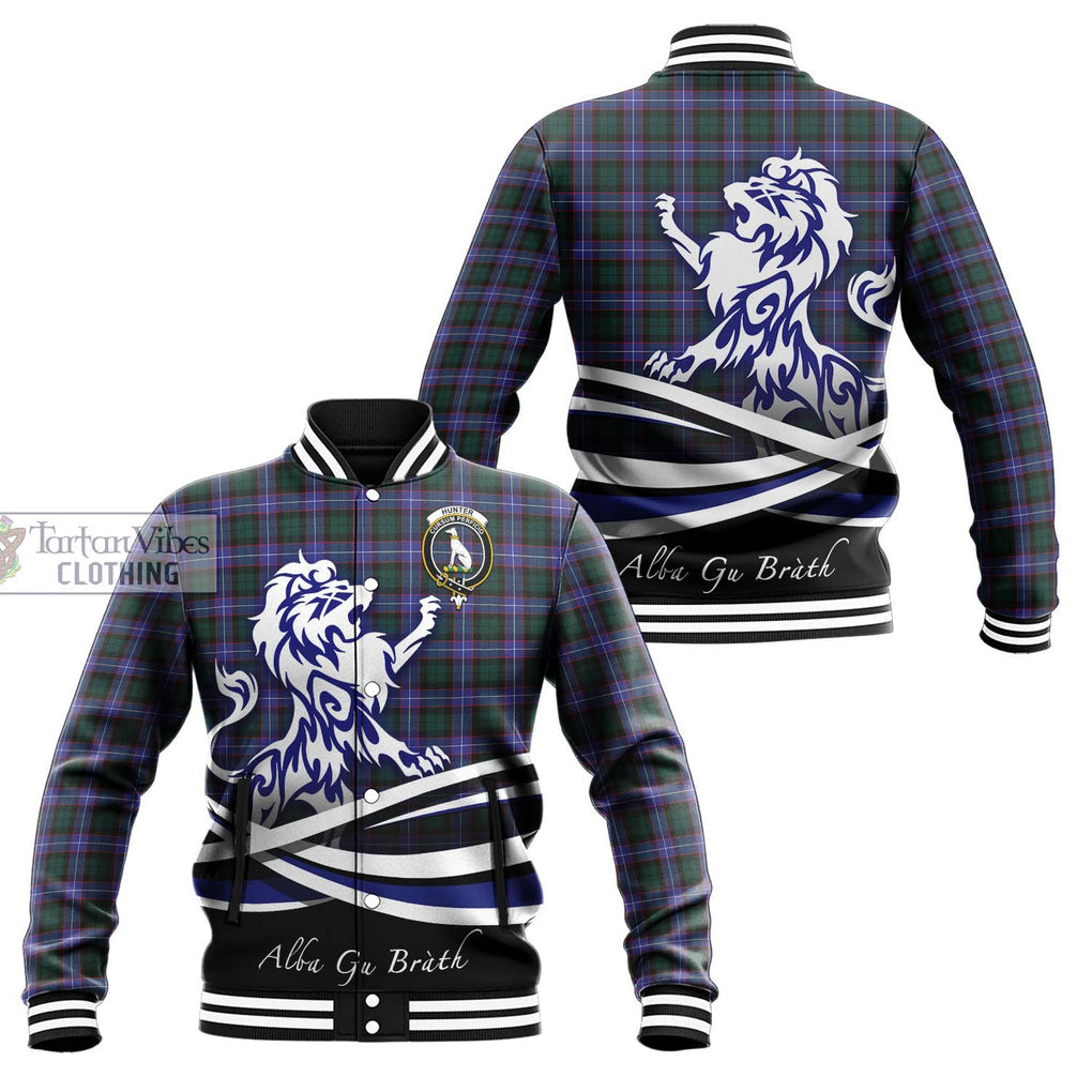 Hunter (Hunterston) Tartan Baseball Jacket with Alba Gu Brath Regal Lion Emblem Unisex - Tartanvibesclothing Shop