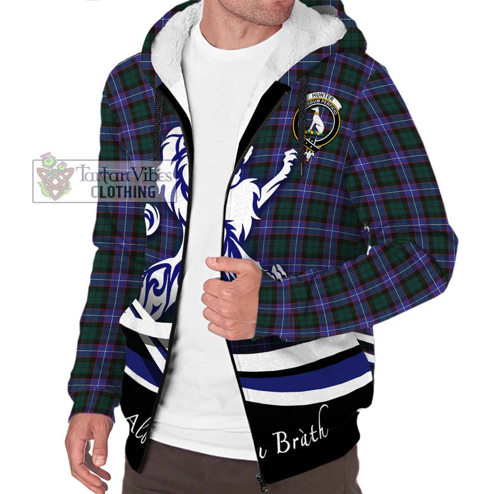 Hunter (Hunterston) Tartan Sherpa Hoodie with Alba Gu Brath Regal Lion Emblem Unisex S - Tartanvibesclothing Shop