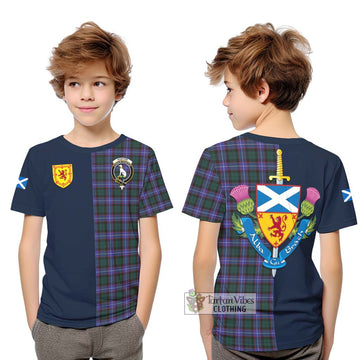 Hunter (Hunterston) Tartan Kid T-Shirt Alba with Scottish Lion Royal Arm Half Style