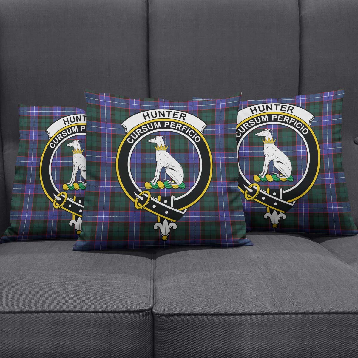 Hunter Modern Tartan Pillow Cover with Family Crest Square Pillow Cover - Tartanvibesclothing