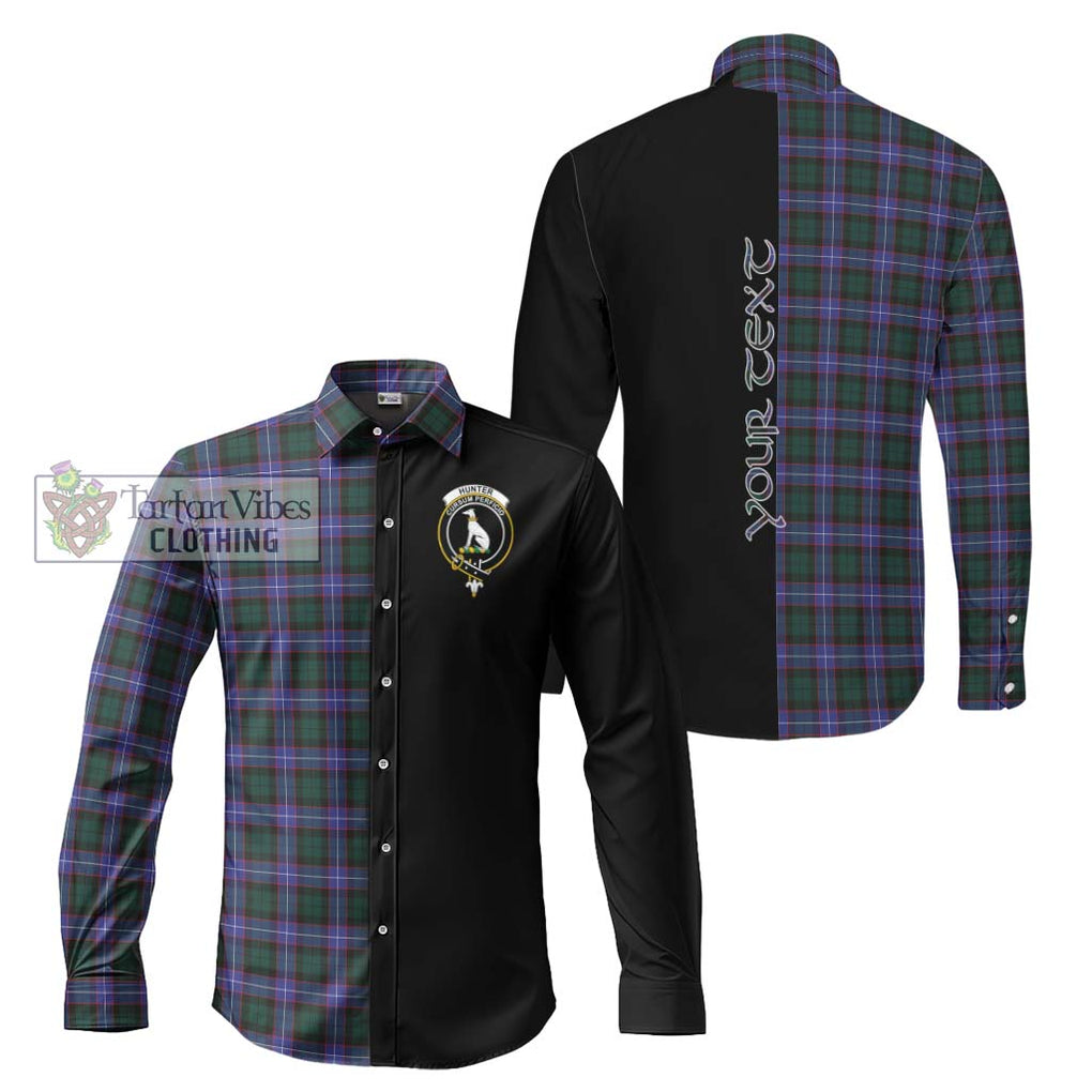 Hunter (Hunterston) Tartan Long Sleeve Button Shirt with Family Crest and Half Of Me Style Men's Shirt S - Tartanvibesclothing Shop