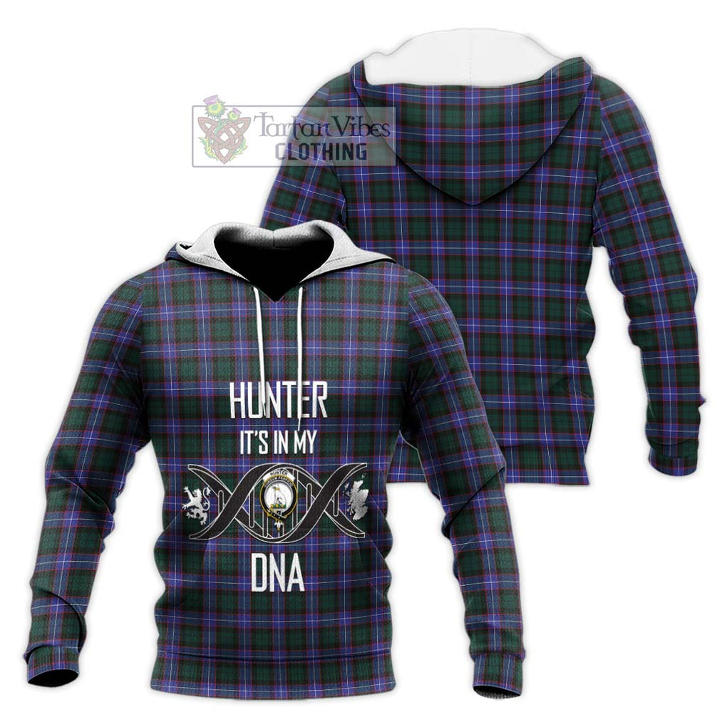 Hunter (Hunterston) Tartan Knitted Hoodie with Family Crest DNA In Me Style Unisex Knitted Pullover Hoodie - Tartanvibesclothing Shop