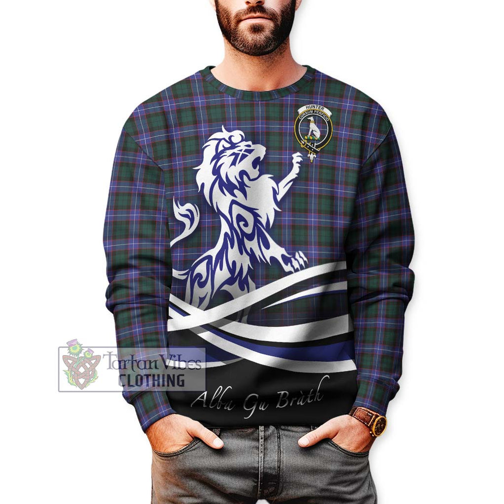 Hunter (Hunterston) Tartan Sweatshirt with Alba Gu Brath Regal Lion Emblem Unisex - Tartanvibesclothing Shop