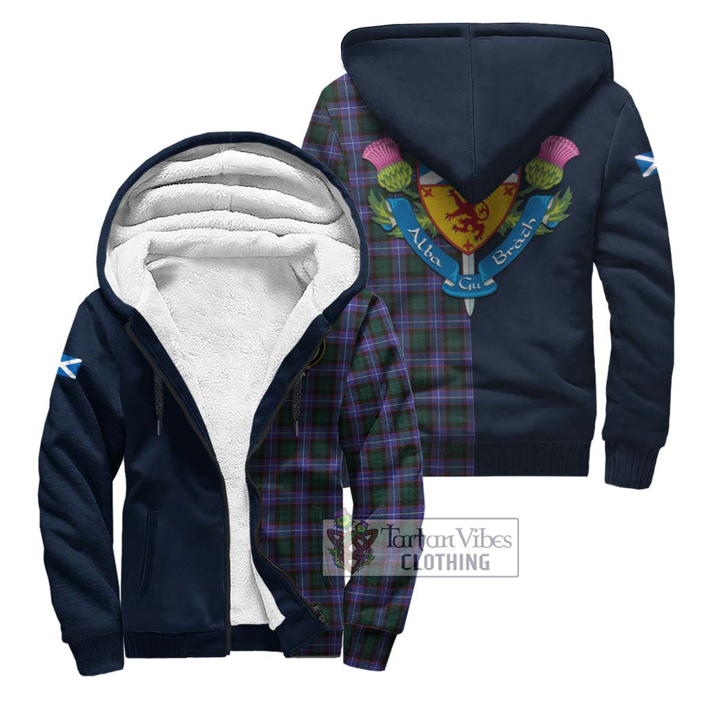 Tartan Vibes Clothing Hunter Modern Tartan Sherpa Hoodie with Scottish Lion Royal Arm Half Style