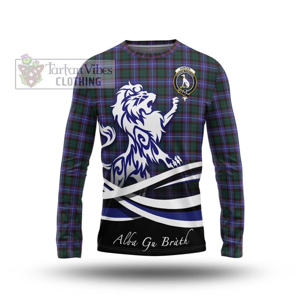 Hunter (Hunterston) Tartan Long Sleeve T-Shirt with Alba Gu Brath Regal Lion Emblem Unisex - Tartanvibesclothing Shop