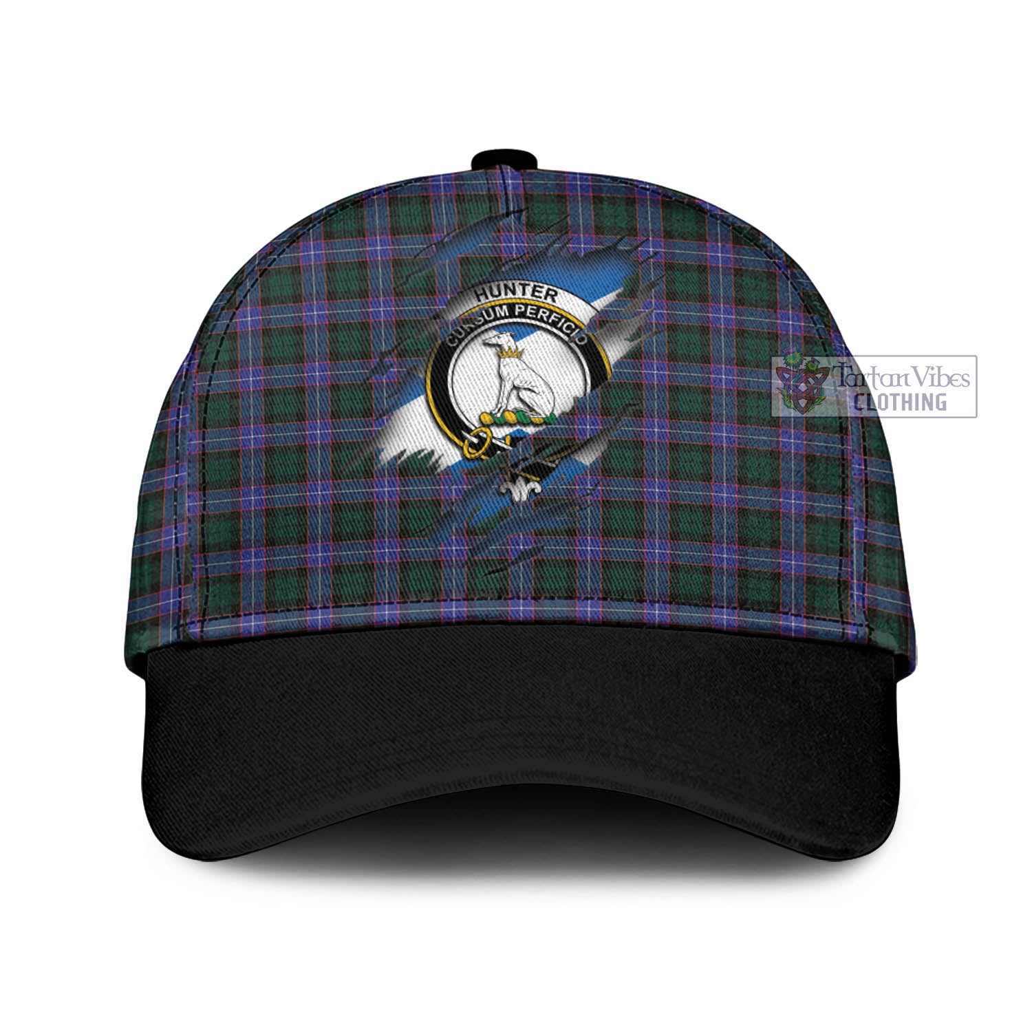 Tartan Vibes Clothing Hunter Modern Tartan Classic Cap with Family Crest In Me Style