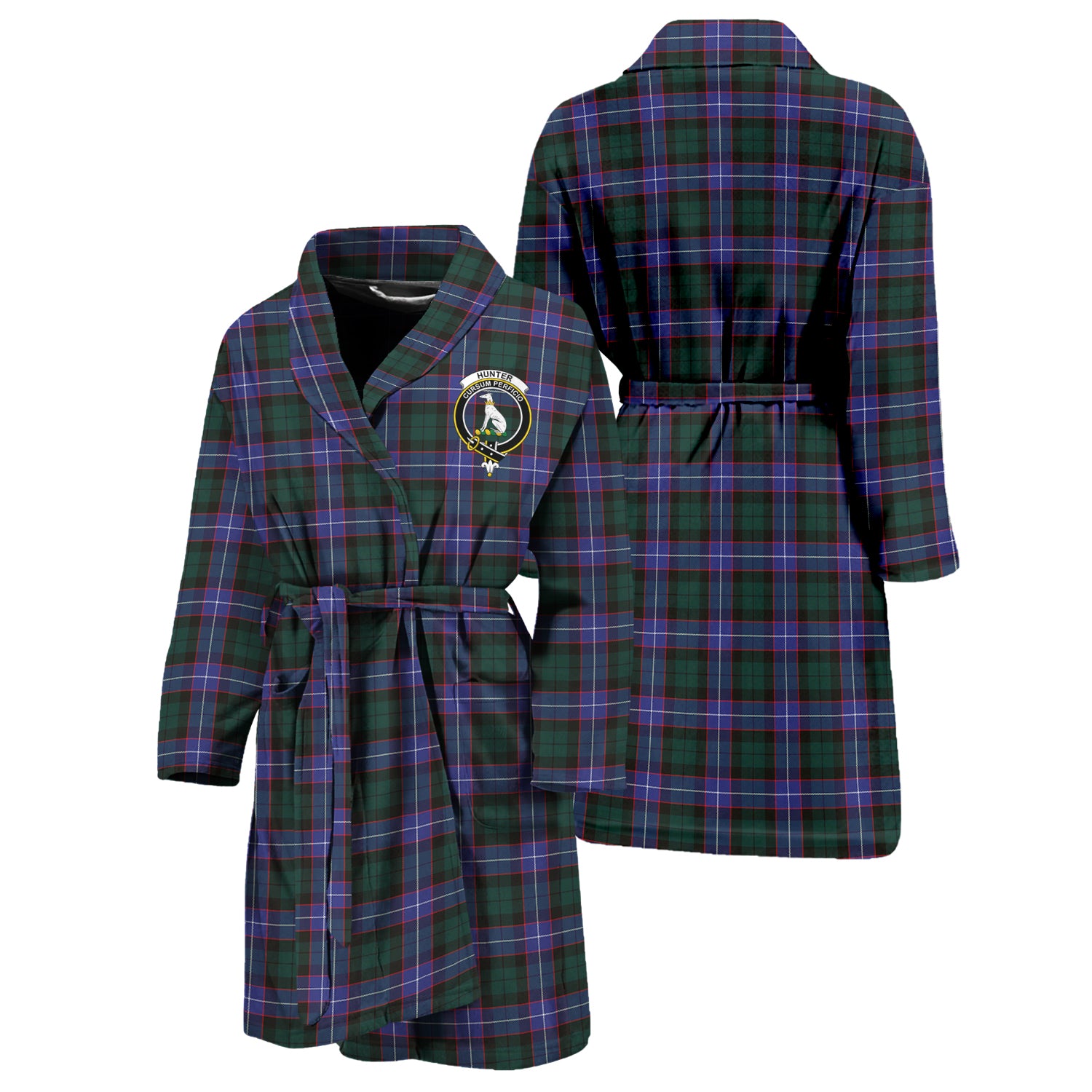 Hunter (Hunterston) Tartan Bathrobe with Family Crest Unisex S - Tartan Vibes Clothing