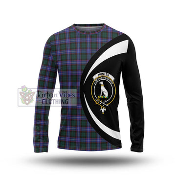 Hunter (Hunterston) Tartan Long Sleeve T-Shirt with Family Crest Circle Style