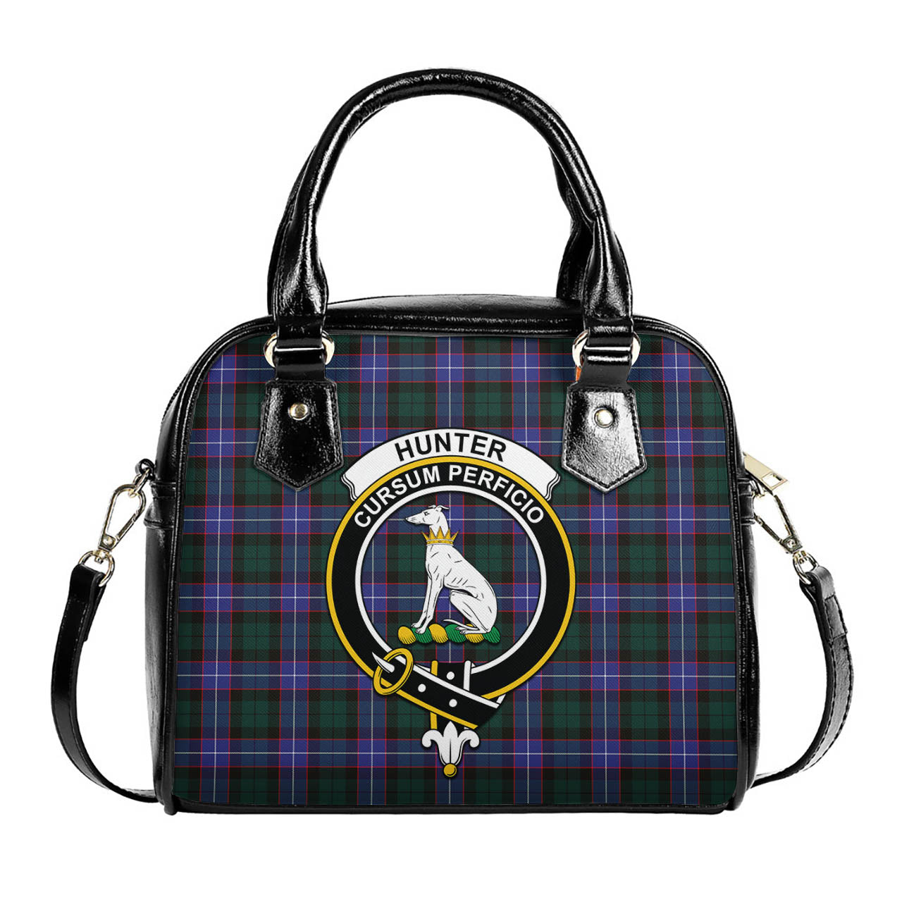 Hunter Modern Tartan Shoulder Handbags with Family Crest One Size 6*25*22 cm - Tartanvibesclothing