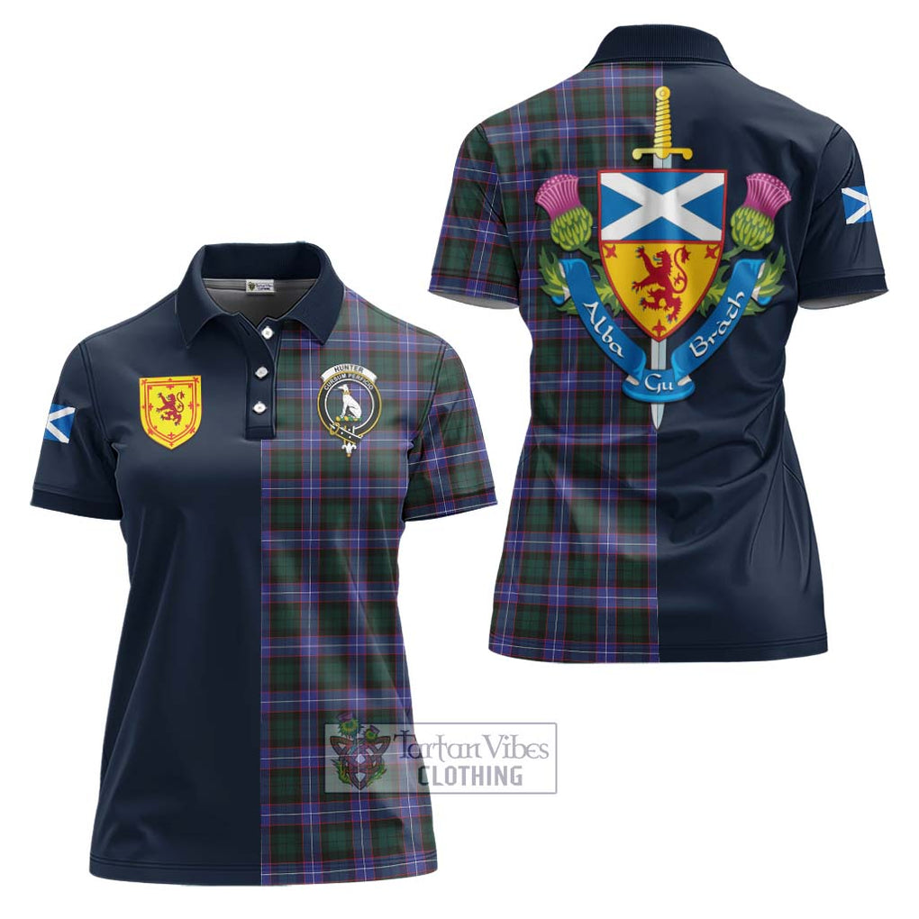 Tartan Vibes Clothing Hunter Modern Tartan Women's Polo Shirt with Scottish Lion Royal Arm Half Style