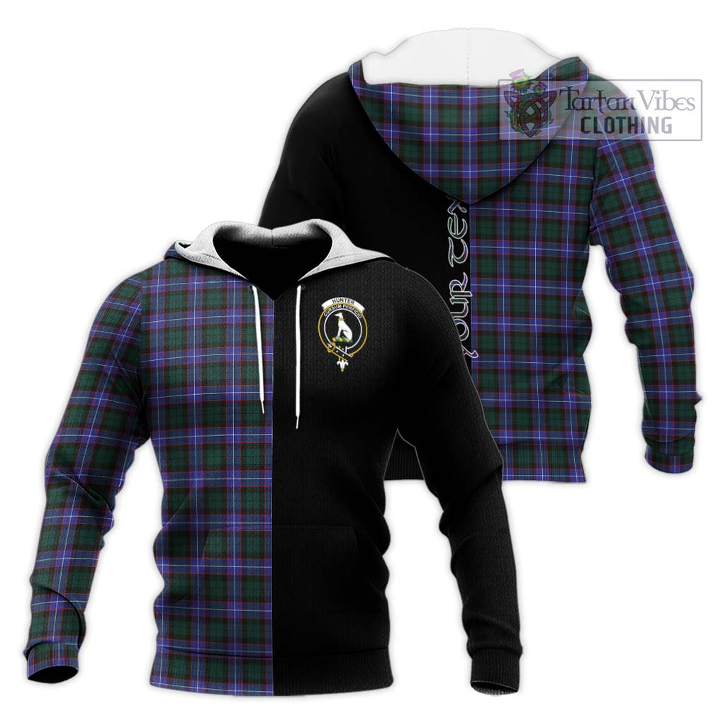 Hunter (Hunterston) Tartan Knitted Hoodie with Family Crest and Half Of Me Style Unisex Knitted Pullover Hoodie - Tartanvibesclothing Shop