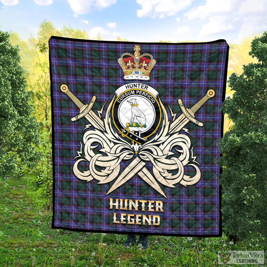 Tartan Vibes Clothing Hunter Modern Tartan Quilt with Clan Crest and the Golden Sword of Courageous Legacy