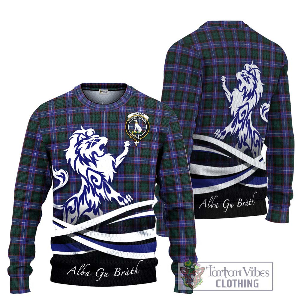 Hunter (Hunterston) Tartan Knitted Sweater with Alba Gu Brath Regal Lion Emblem Unisex - Tartanvibesclothing Shop